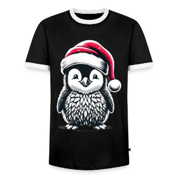 Penguin Santa Cute Christmas - Men's Ringer Shirt - black/white - Front - AI Model Female 172 light (172cm) & AI Model Male 178 light (178cm)