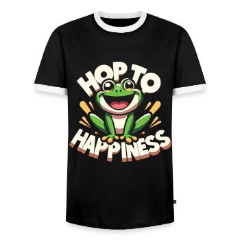 Funny Frog - Hop to Happiness - Men's Ringer Shirt - black/white - Front - AI Model Female 172 light (172cm) & AI Model Male 178 light (178cm)