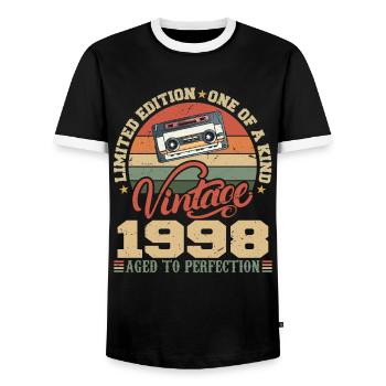 Jahrgang 1998 Retro Geburtstagsgeschenk 1998 - Männer Kontrast-T-Shirt - Schwarz/Weiß - Vorne - AI Model Female 172 light (172cm) & AI Model Male 178 light (178cm)