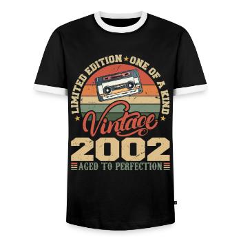Jahrgang 2002 Retro Geburtstagsgeschenk 2002 - Männer Kontrast-T-Shirt - Schwarz/Weiß - Vorne - AI Model Female 172 light (172cm) & AI Model Male 178 light (178cm)