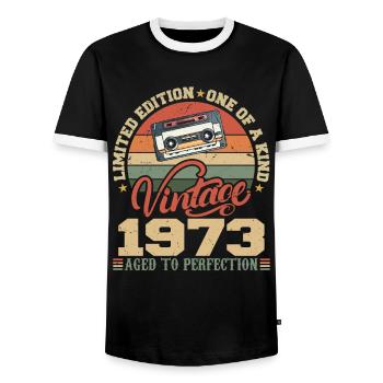 Jahrgang 1973 Retro Geburtstagsgeschenk 1973 - Männer Kontrast-T-Shirt - Schwarz/Weiß - Vorne - AI Model Female 172 light (172cm) & AI Model Male 178 light (178cm)