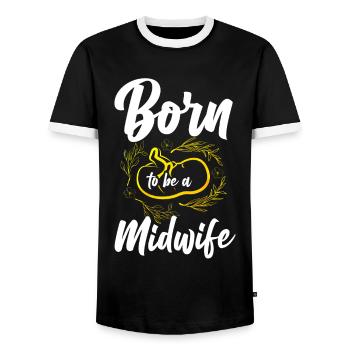 Nurse Midwife Birth Worker Born To - Men's Ringer Shirt - black/white - Front - AI Model Female 172 light (172cm) & AI Model Male 178 light (178cm)