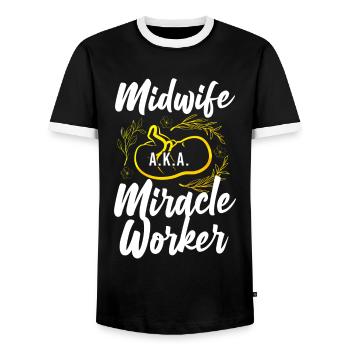 Infirmière sage-femme accoucheuse Sage-femme - T-shirt contrasté Homme - noir/blanc - Devant - AI Model Female 172 light (172cm) & AI Model Male 178 light (178cm)