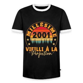 Millésime 2001, Cadeau D'anniversaire Vintage 2001 - T-shirt contrasté Homme - noir/blanc - Devant - AI Model Female 172 light (172cm) & AI Model Male 178 light (178cm)