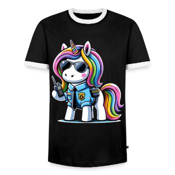 Unicorn Rainbow Cute Unicorn Security - Men's Ringer Shirt - black/white - Front - AI Model Female 172 light (172cm) & AI Model Male 178 light (178cm)