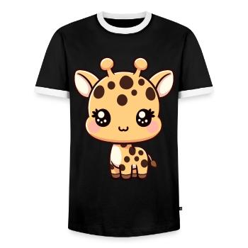 Kawaii bébé girafe graphique mignonne girafe - T-shirt contrasté Homme - noir/blanc - Devant - AI Model Female 172 light (172cm) & AI Model Male 178 light (178cm)