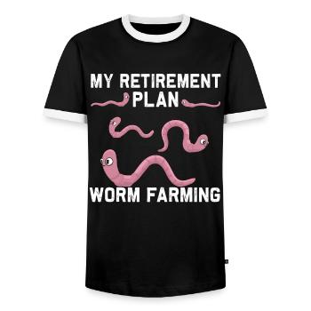Worm Farming Worm Worm Farmer Pension Plan - Men's Ringer Shirt - black/white - Front - AI Model Female 172 light (172cm) & AI Model Male 178 light (178cm)