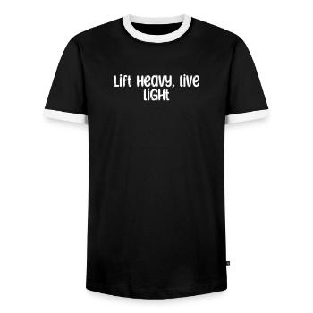Fitness - Lift heavy, live light - Männer Kontrast-T-Shirt - Schwarz/Weiß - Vorne - AI Model Female 172 light (172cm) & AI Model Male 178 light (178cm)