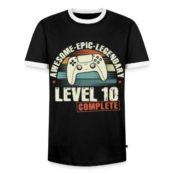 Level 10 Complete 10th Birthday Gift - Men's Ringer Shirt - black/white - Front - AI Model Female 172 light (172cm) & AI Model Male 178 light (178cm)