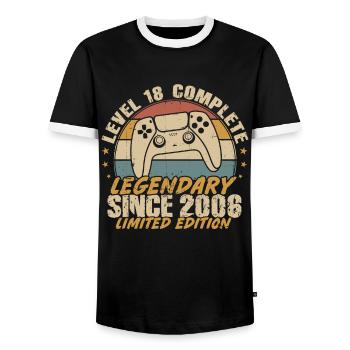 Level 18 Complete Legendary since 2006 - Men's Ringer Shirt - black/white - Front - AI Model Female 172 light (172cm) & AI Model Male 178 light (178cm)