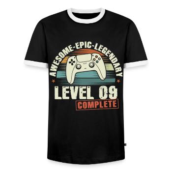 Level 09 Complete 09th Birthday Gift - Men's Ringer Shirt - black/white - Front - AI Model Female 172 light (172cm) & AI Model Male 178 light (178cm)