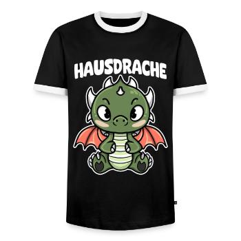 Hausdrache. Stark, Mutig und Unbesiegbar. Drache - Männer Kontrast-T-Shirt - Schwarz/Weiß - Vorne - AI Model Female 172 light (172cm) & AI Model Male 178 light (178cm)