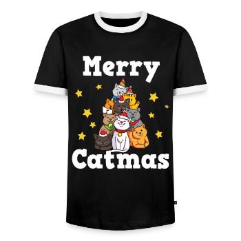 Merry Catmas Katzen Weihnachten Weihnachtsbaum - Männer Kontrast-T-Shirt - Schwarz/Weiß - Vorne - AI Model Female 172 light (172cm) & AI Model Male 178 light (178cm)