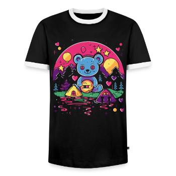 A cuddly bear in the wonderland of love - Men's Ringer Shirt - black/white - Front - AI Model Female 172 light (172cm) & AI Model Male 178 light (178cm)
