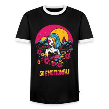 So Emotional: Hearts and Nature - Emo Girl - Men's Ringer Shirt - black/white - Front - AI Model Female 172 light (172cm) & AI Model Male 178 light (178cm)