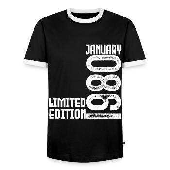 Jubiläumsgeschenk Januar 1980. Januar 1980. - Männer Kontrast-T-Shirt - Schwarz/Weiß - Vorne - AI Model Female 172 light (172cm) & AI Model Male 178 light (178cm)
