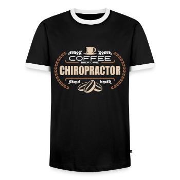 Chiropractor Coffee Before Massage Coffee Lover - Men's Ringer Shirt - black/white - Front - AI Model Female 172 light (172cm) & AI Model Male 178 light (178cm)