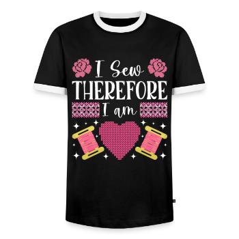 Point de croix amusant avec force de broderie. - T-shirt contrasté Homme - noir/blanc - Devant - AI Model Female 172 light (172cm) & AI Model Male 178 light (178cm)