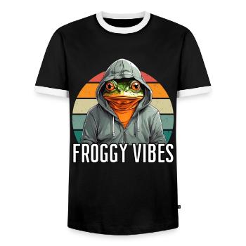 Froggy Vibes - Frog Design - Men's Ringer Shirt - black/white - Front - AI Model Female 172 light (172cm) & AI Model Male 178 light (178cm)