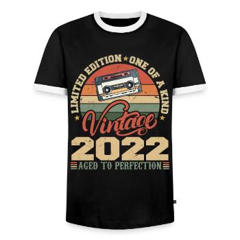 Vintage 2022 Retro Birthday Gift 2022 - Men's Ringer Shirt - black/white - Front - AI Model Female 172 light (172cm) & AI Model Male 178 light (178cm)