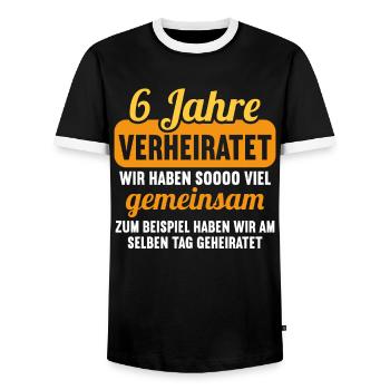 Wir haben viel gemeinsam 6.Hochzeitstag - Männer Kontrast-T-Shirt - Schwarz/Weiß - Vorne - AI Model Female 172 light (172cm) & AI Model Male 178 light (178cm)