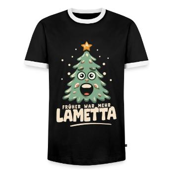 Früher war mehr Lametta - Männer Kontrast-T-Shirt - Schwarz/Weiß - Vorne - AI Model Female 172 light (172cm) & AI Model Male 178 light (178cm)
