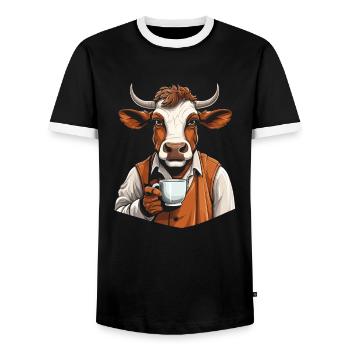 Cow, Farmer, Livestock, Coffee - Men's Ringer Shirt - black/white - Front - AI Model Female 172 light (172cm) & AI Model Male 178 light (178cm)