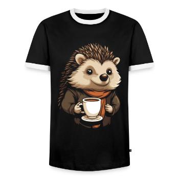 Hedgehog Coffee - Men's Ringer Shirt - black/white - Front - AI Model Female 172 light (172cm) & AI Model Male 178 light (178cm)