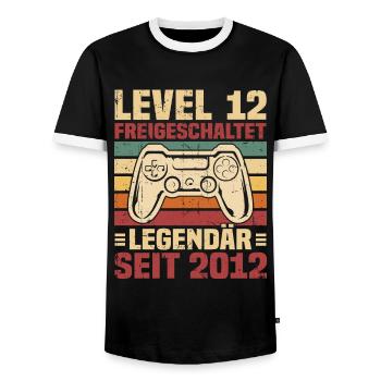 Level 12 freigeschaltet legendär seit 2012 - Männer Kontrast-T-Shirt - Schwarz/Weiß - Vorne - AI Model Female 172 light (172cm) & AI Model Male 178 light (178cm)