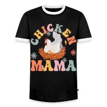 Groovy Chicken Mom Farmer's Wife - Men's Ringer Shirt - black/white - Front - AI Model Female 172 light (172cm) & AI Model Male 178 light (178cm)