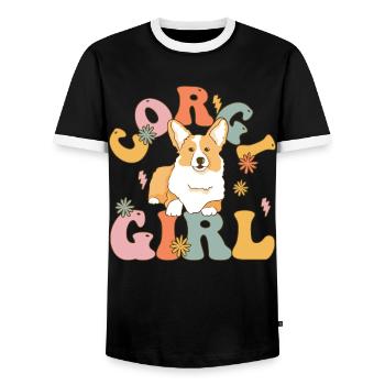 Groovy Dog Lover - Men's Ringer Shirt - black/white - Front - AI Model Female 172 light (172cm) & AI Model Male 178 light (178cm)