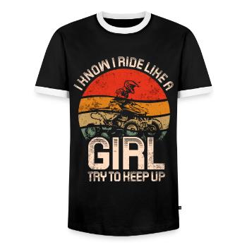 Quadgirl ATV 4 Wheeler Off Roading Lover - Men's Ringer Shirt - black/white - Front - AI Model Female 172 light (172cm) & AI Model Male 178 light (178cm)