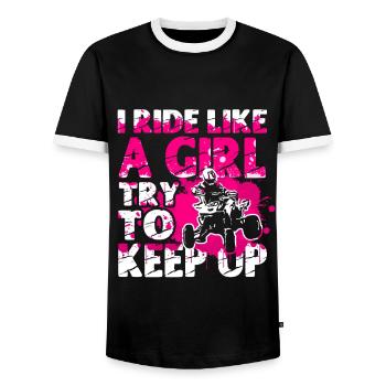 Quadgirl ATV 4 Wheeler Off Roading Lover - Men's Ringer Shirt - black/white - Front - AI Model Female 172 light (172cm) & AI Model Male 178 light (178cm)