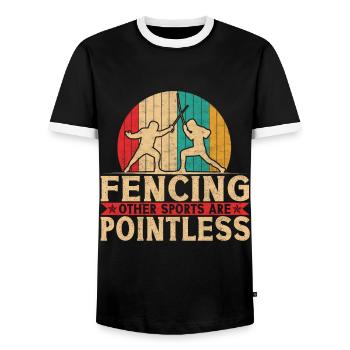 Fechtsport Fechter Säbelfechter - Männer Kontrast-T-Shirt - Schwarz/Weiß - Vorne - AI Model Female 172 light (172cm) & AI Model Male 178 light (178cm)