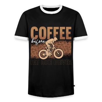 Fat Bike Coffee Before Mountain Bike Coffee Lover - Men's Ringer Shirt - black/white - Front - AI Model Female 172 light (172cm) & AI Model Male 178 light (178cm)