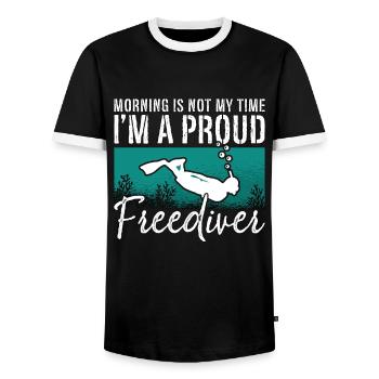 Freediving Morning Is Not My Time I'm A Deep Diver - Men's Ringer Shirt - black/white - Front - AI Model Female 172 light (172cm) & AI Model Male 178 light (178cm)