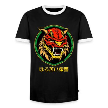 ほろ苦い復讐 : La Revanche douce-amère du tigre - T-shirt contrasté Homme - noir/blanc - Devant - AI Model Female 172 light (172cm) & AI Model Male 178 light (178cm)