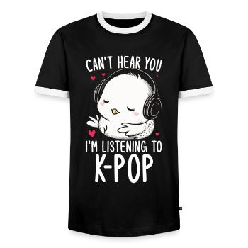 Je ne t’entends pas, j’écoute Kpop Duck K-pop - T-shirt contrasté Homme - noir/blanc - Devant - AI Model Female 172 light (172cm) & AI Model Male 178 light (178cm)