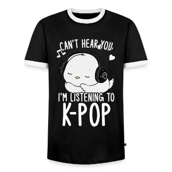 Je ne t’entends pas, j’écoute Kpop Duck K-pop - T-shirt contrasté Homme - noir/blanc - Devant - AI Model Female 172 light (172cm) & AI Model Male 178 light (178cm)