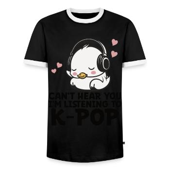 Je ne t’entends pas, j’écoute Kpop Duck K-pop - T-shirt contrasté Homme - noir/blanc - Devant - AI Model Female 172 light (172cm) & AI Model Male 178 light (178cm)