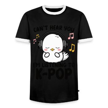 Je ne t’entends pas, j’écoute Kpop Duck K-pop - T-shirt contrasté Homme - noir/blanc - Devant - AI Model Female 172 light (172cm) & AI Model Male 178 light (178cm)