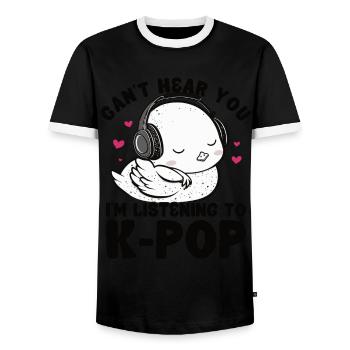 Je ne t’entends pas, j’écoute Kpop Duck K-pop - T-shirt contrasté Homme - noir/blanc - Devant - AI Model Female 172 light (172cm) & AI Model Male 178 light (178cm)
