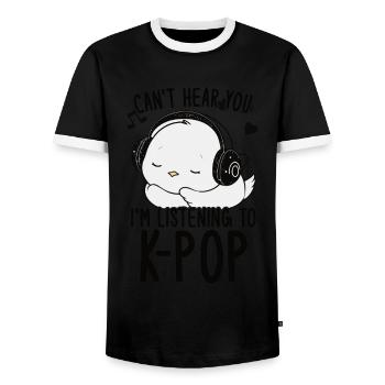 Je ne t’entends pas, j’écoute Kpop Duck K-pop - T-shirt contrasté Homme - noir/blanc - Devant - AI Model Female 172 light (172cm) & AI Model Male 178 light (178cm)