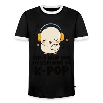 Je ne t’entends pas, j’écoute Kpop Duck K-pop - T-shirt contrasté Homme - noir/blanc - Devant - AI Model Female 172 light (172cm) & AI Model Male 178 light (178cm)