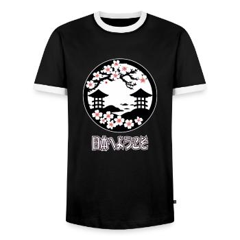 Welcome to Japan - Men's Ringer Shirt - black/white - Front - AI Model Female 172 light (172cm) & AI Model Male 178 light (178cm)