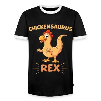 Chickensaurus Rex - Chicken Design - Men's Ringer Shirt - black/white - Front - AI Model Female 172 light (172cm) & AI Model Male 178 light (178cm)