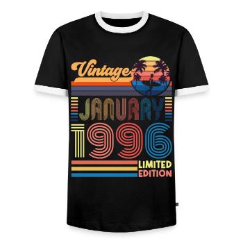 Anniversary January 1996. Gift January 1996. - Men's Ringer Shirt - black/white - Front - AI Model Female 172 light (172cm) & AI Model Male 178 light (178cm)