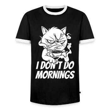 Café Café Chat Je Ne Fais Pas De Matins - T-shirt contrasté Homme - noir/blanc - Devant - AI Model Female 172 light (172cm) & AI Model Male 178 light (178cm)