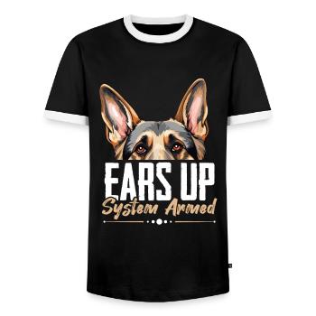 German Shepherd Dog Breed Pet Ears Up System Armed - Men's Ringer Shirt - black/white - Front - AI Model Female 172 light (172cm) & AI Model Male 178 light (178cm)