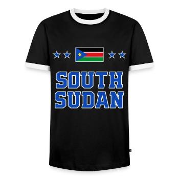 South Sudan - Men's Ringer Shirt - black/white - Front - AI Model Female 172 light (172cm) & AI Model Male 178 light (178cm)